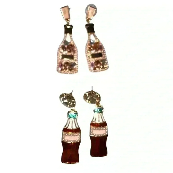 Bundle 2 pair costume drop earrings champagne bottles & coke bottles! NWOT - Picture 1 of 7